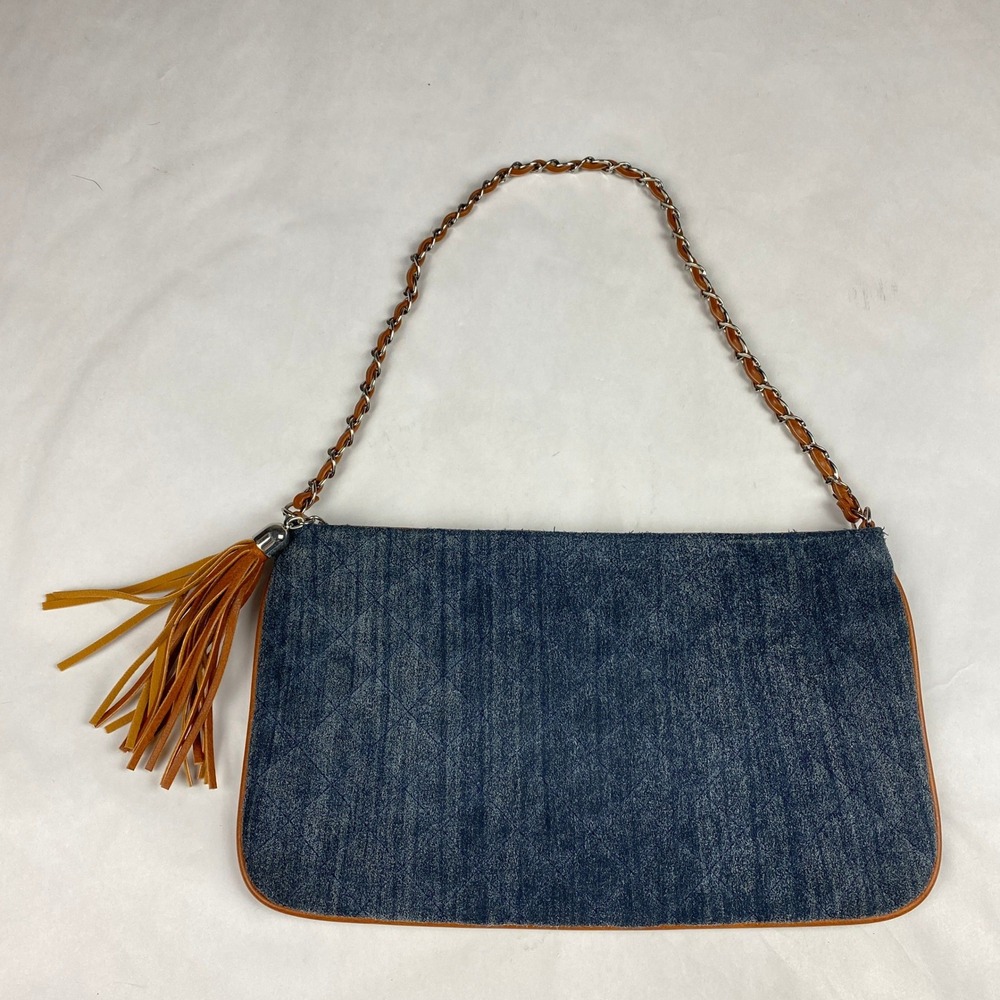 Chico's Purse Quilted SuedeTassel Accent Blue Brown‎ Shoulder